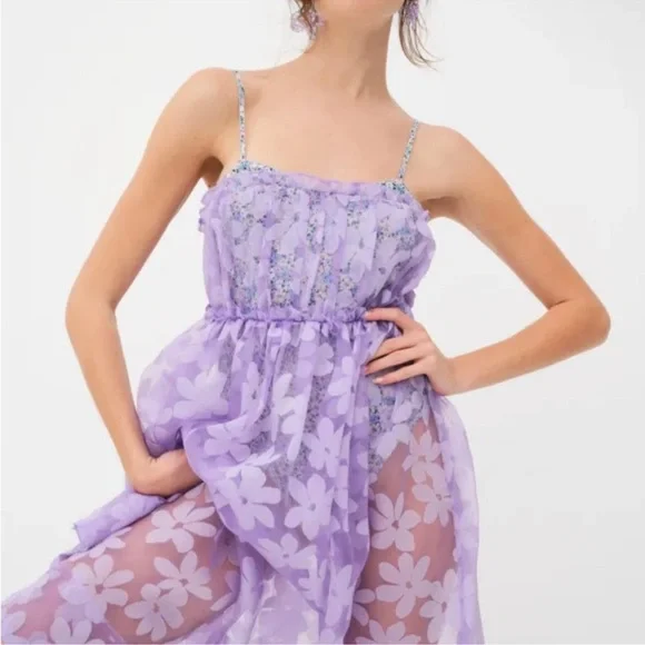 For Love & Lemons Villegas Floral Sheer Fabric Bodysuit Midi Dress Size XS NWT - Picture 2 of 11